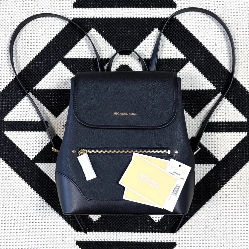 Michael Kors Harrison Medium Saffiano Leather Backpack in Black
